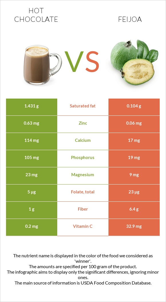 Hot chocolate vs Feijoa infographic