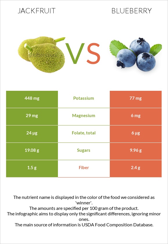 Jackfruit vs Blueberry infographic
