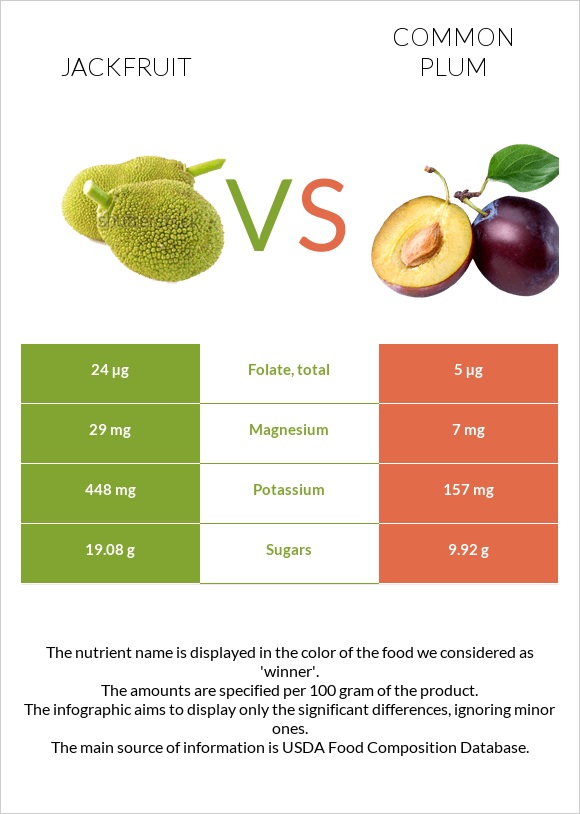 Jackfruit vs Common plum infographic