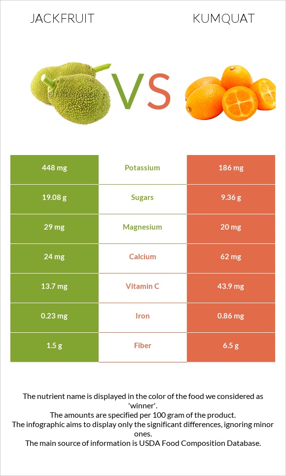 Jackfruit vs Kumquat infographic