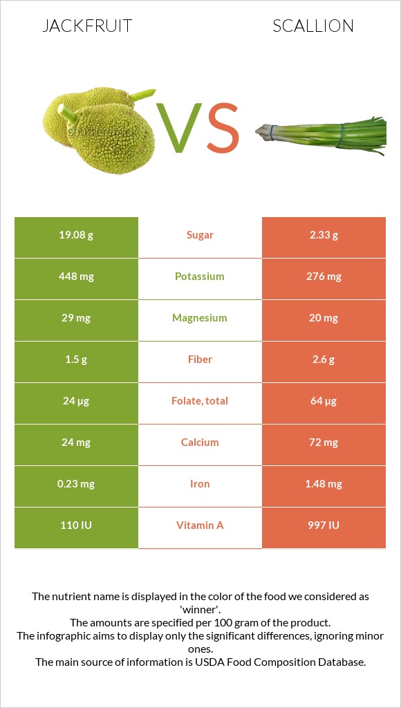 Jackfruit vs Scallion infographic