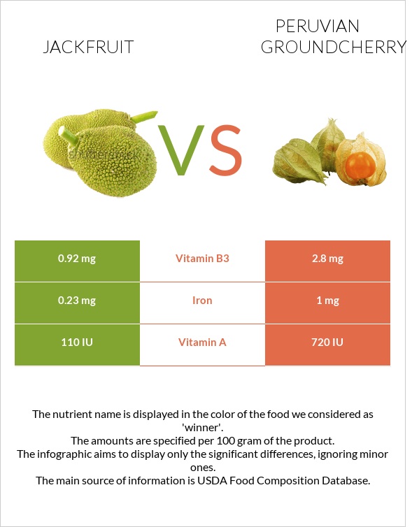 Jackfruit vs Peruvian groundcherry infographic