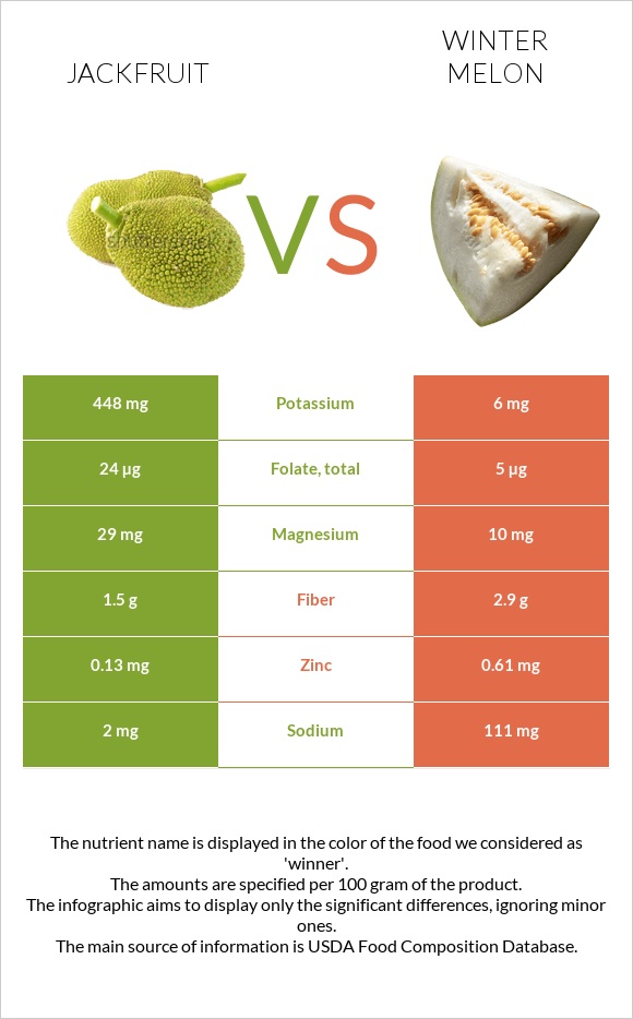 Jackfruit vs Winter melon infographic