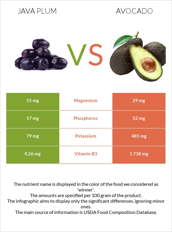 Java plum vs Ավոկադո infographic