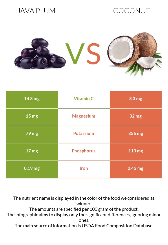 Java plum vs Կոկոս infographic