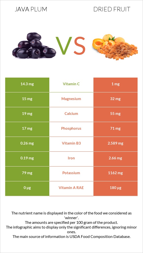 Java plum vs Dried fruit infographic