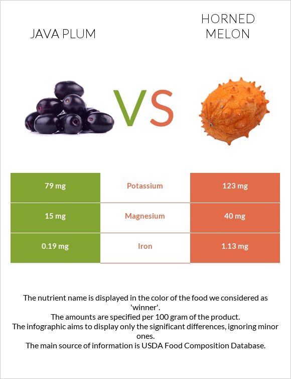 Java plum vs Horned melon infographic
