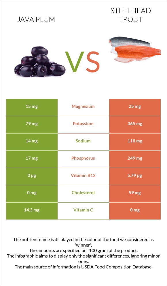 Java plum vs Steelhead trout infographic