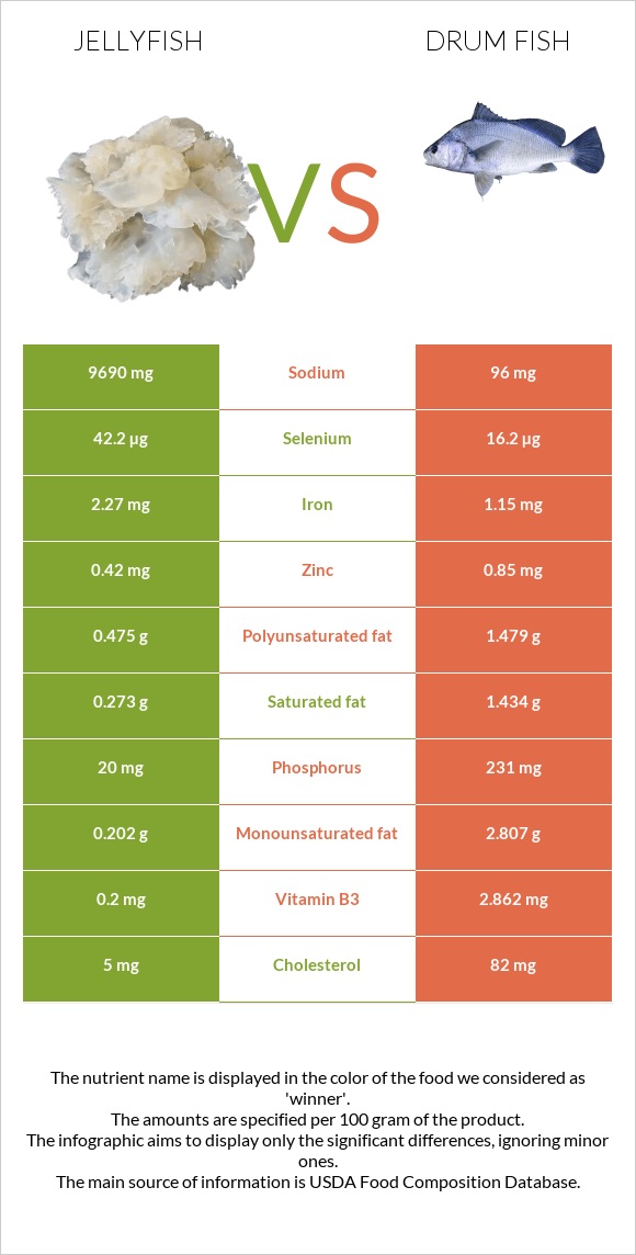 Մեդուզա vs Drum fish infographic