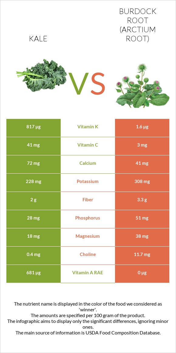 Kale vs Burdock root infographic