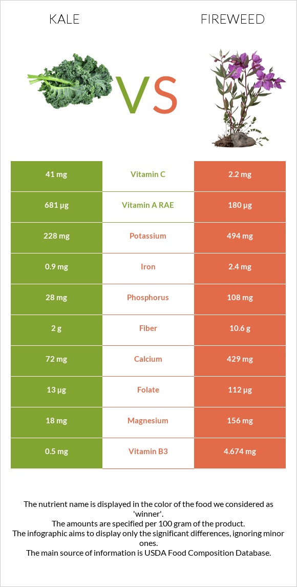 Kale vs Fireweed infographic