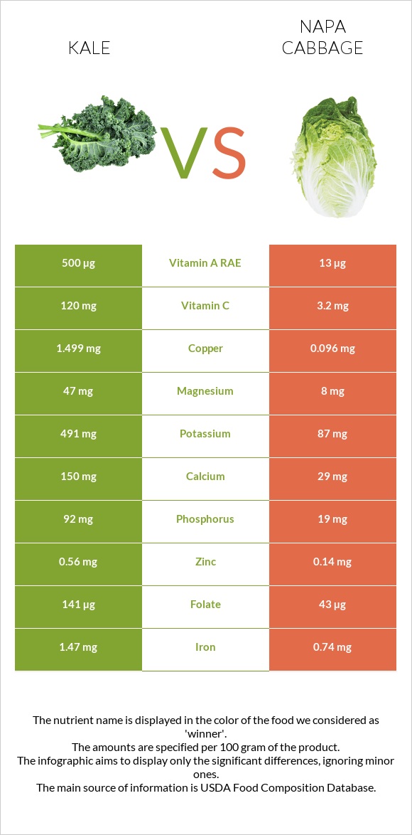 Kale vs Napa cabbage infographic