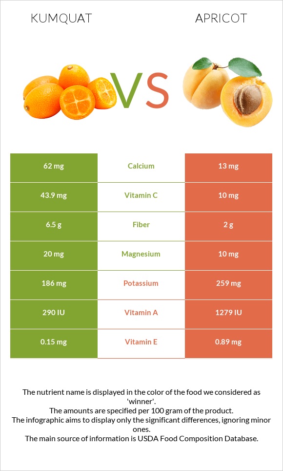Kumquat vs Apricot infographic