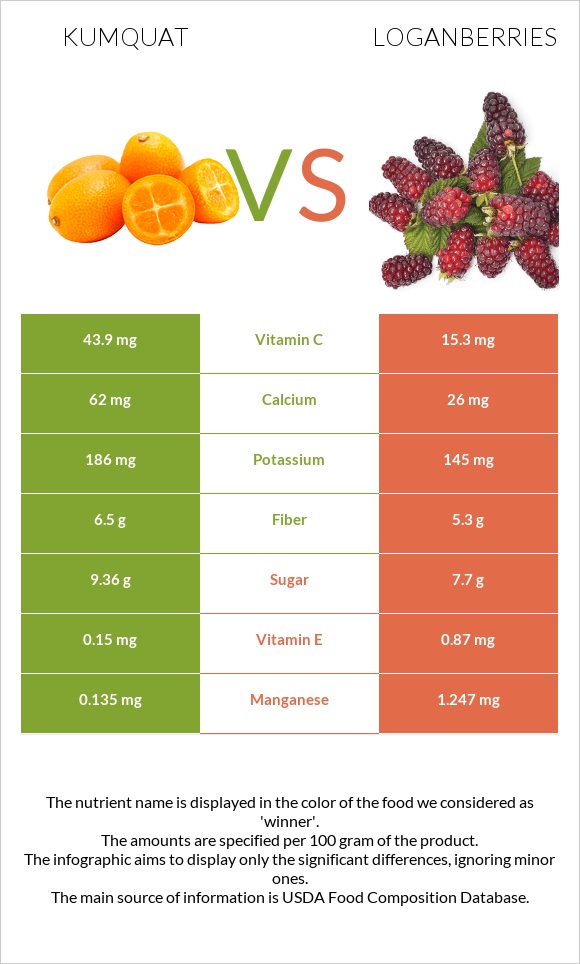 Kumquat vs Loganberries infographic