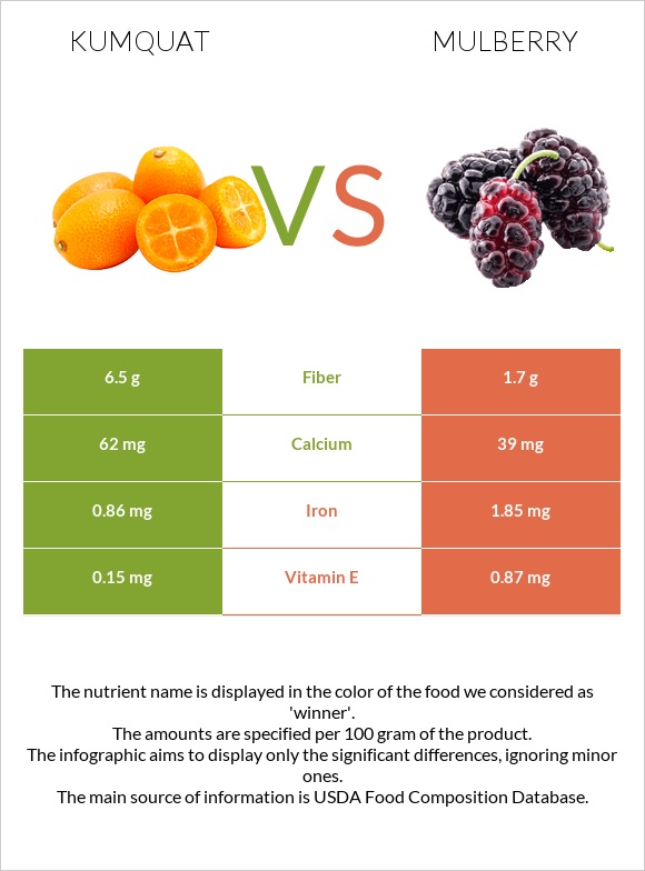 Kumquat vs Mulberry infographic