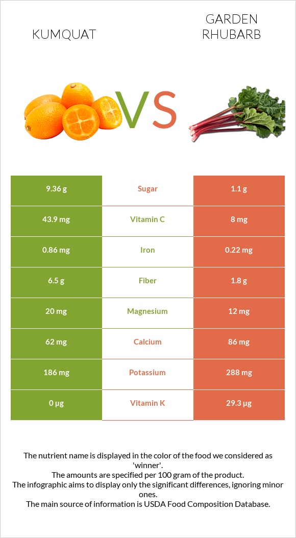 Kumquat vs Garden rhubarb infographic