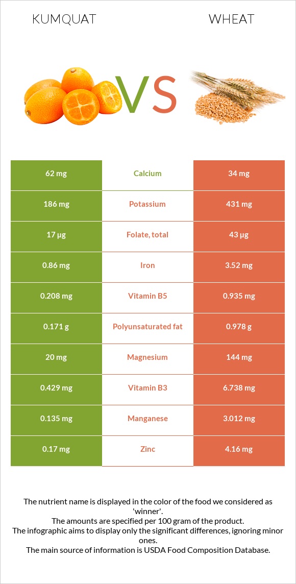 Kumquat vs Wheat infographic