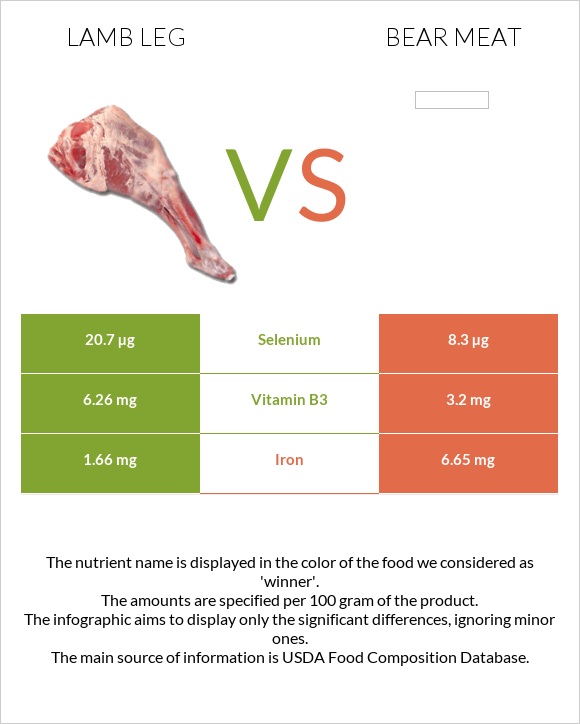 Lamb leg vs Bear meat infographic