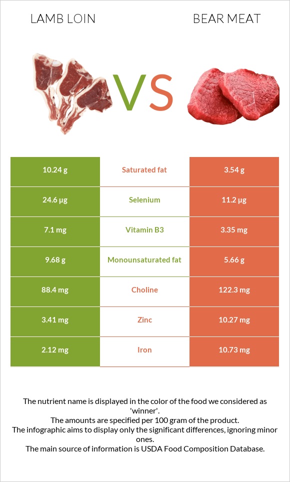 Lamb loin vs Bear meat infographic