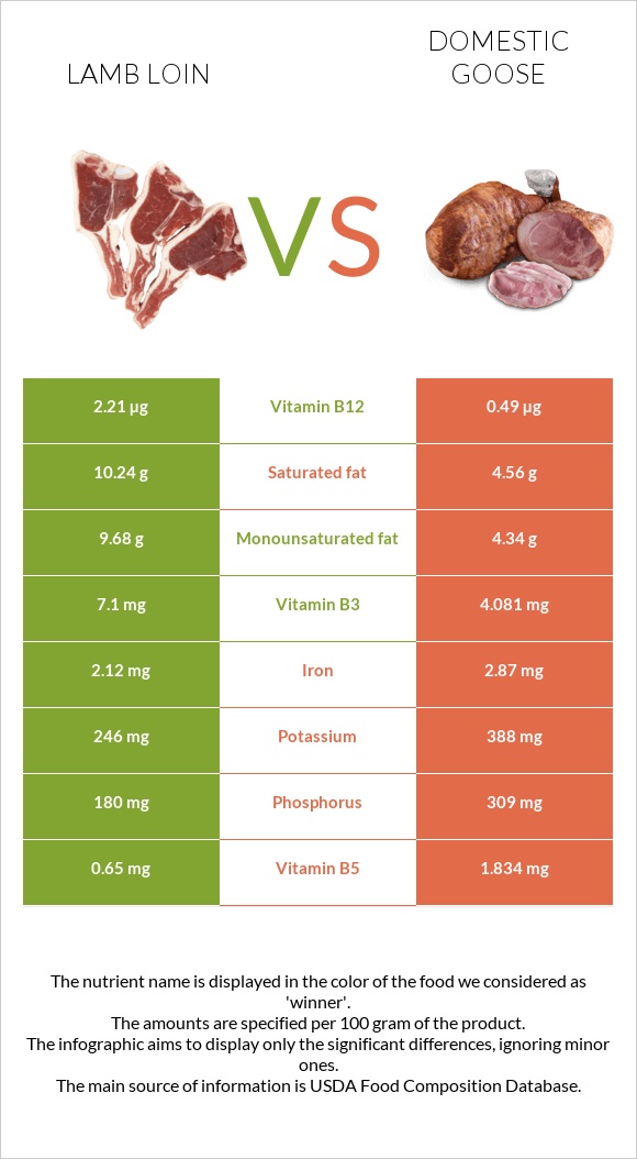 Lamb loin vs Ընտանի սագ infographic