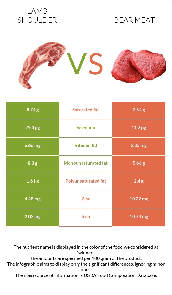 Lamb shoulder vs Bear meat infographic