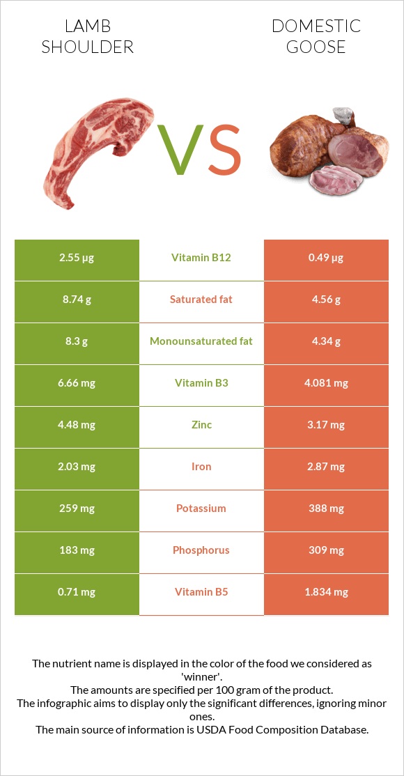 Lamb shoulder vs Ընտանի սագ infographic