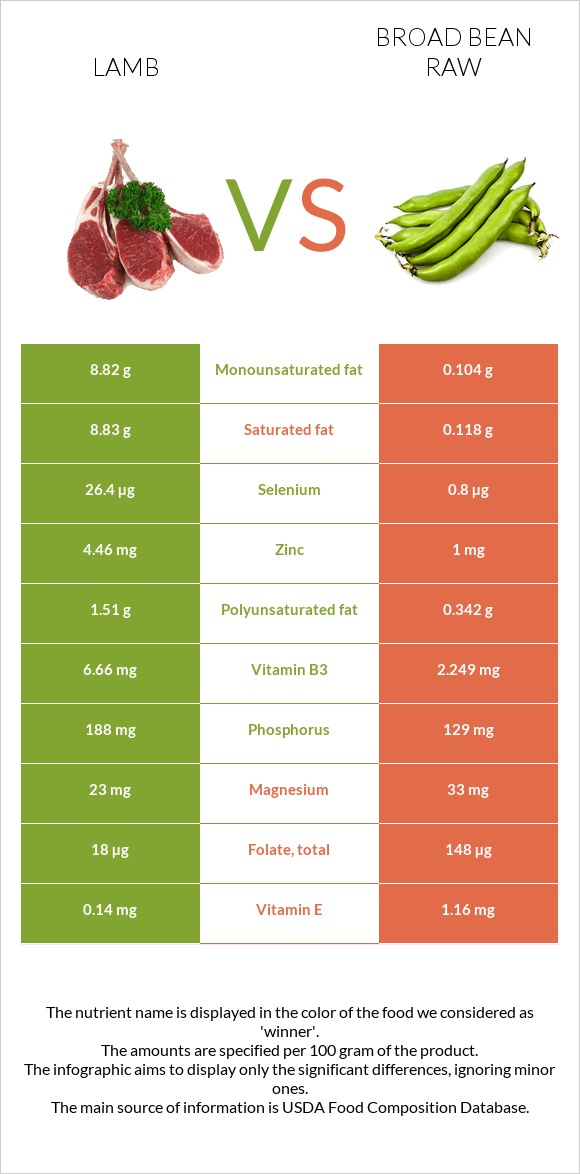 Lamb vs Broad bean raw infographic