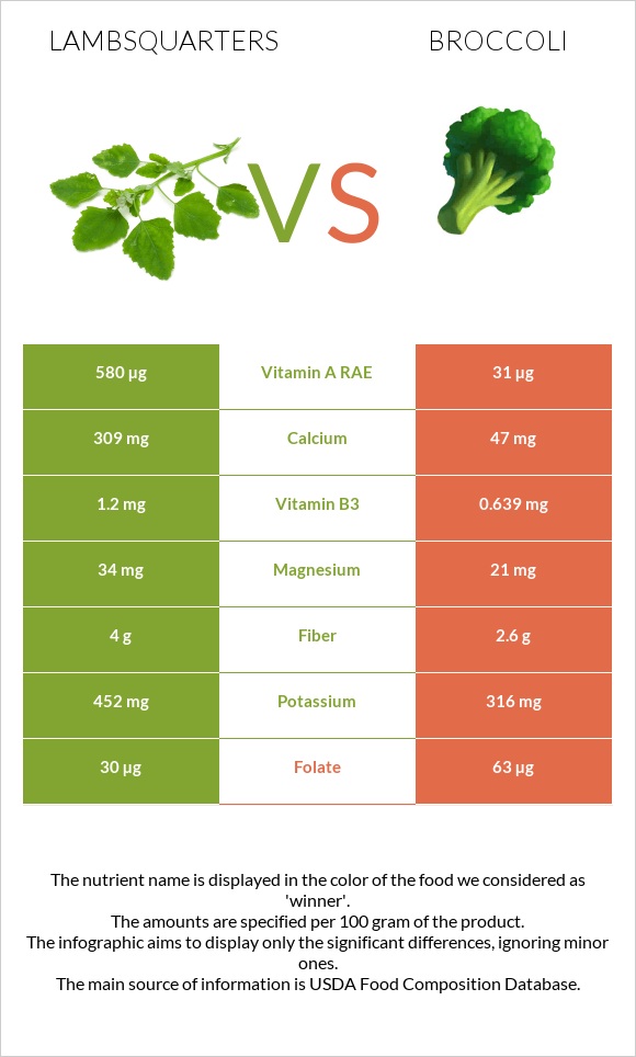 Lambsquarters vs Broccoli infographic