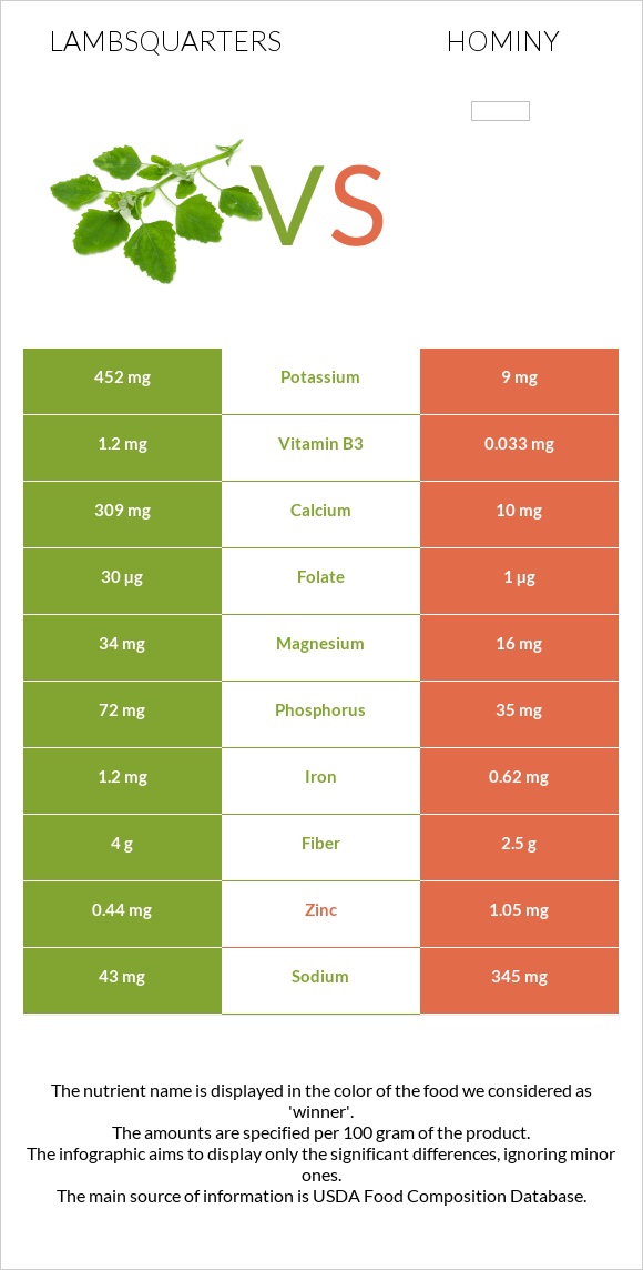 Lambsquarters vs Hominy infographic