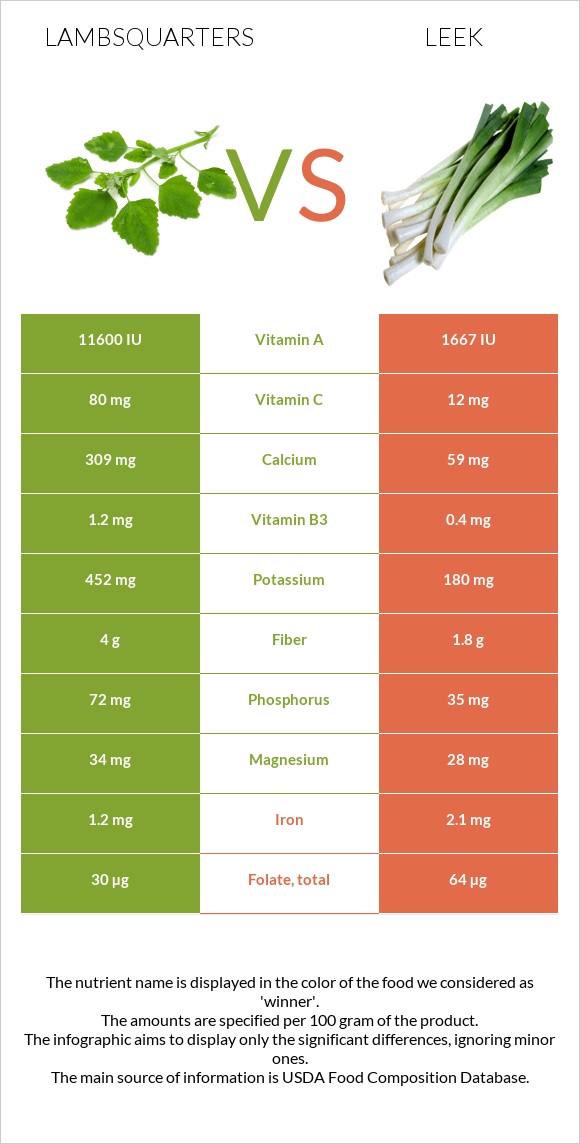 Lambsquarters vs Leek infographic