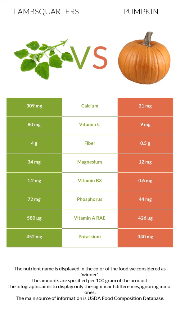 Lambsquarters vs Pumpkin infographic