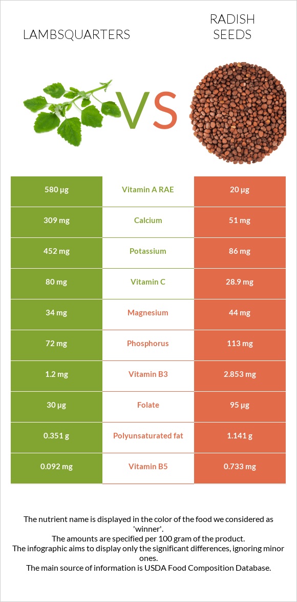 Lambsquarters vs Radish seeds infographic