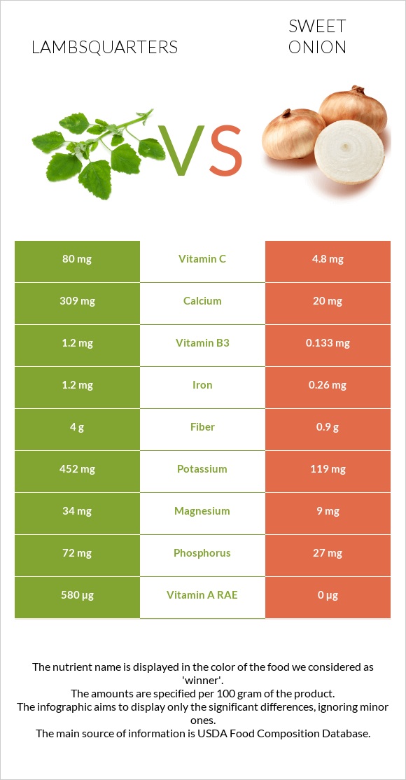 Lambsquarters vs Sweet onion infographic