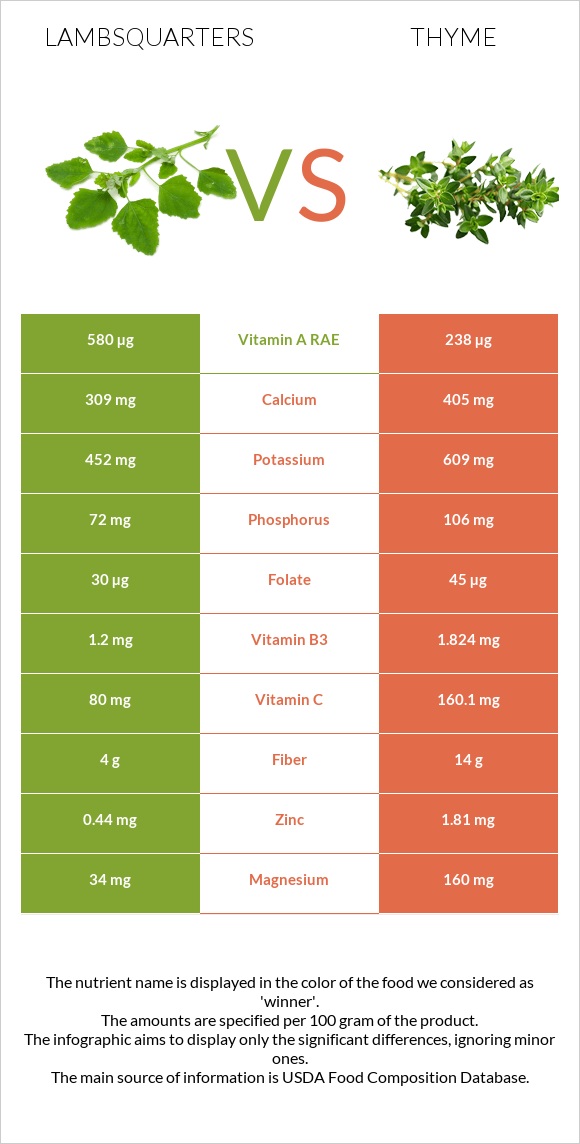 Lambsquarters vs Thyme infographic