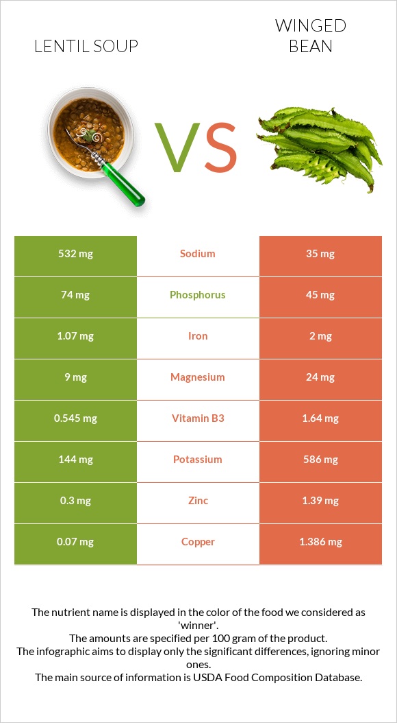 Lentil soup vs Winged bean infographic