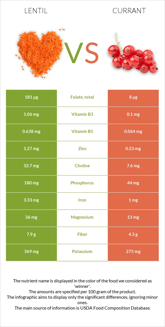 Lentil vs Currant infographic