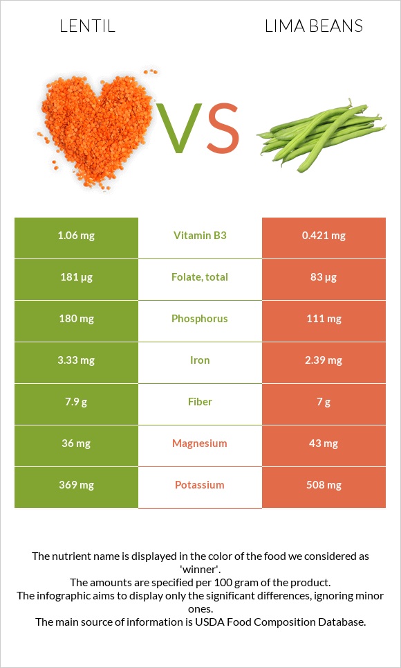 Lentil vs Lima bean infographic