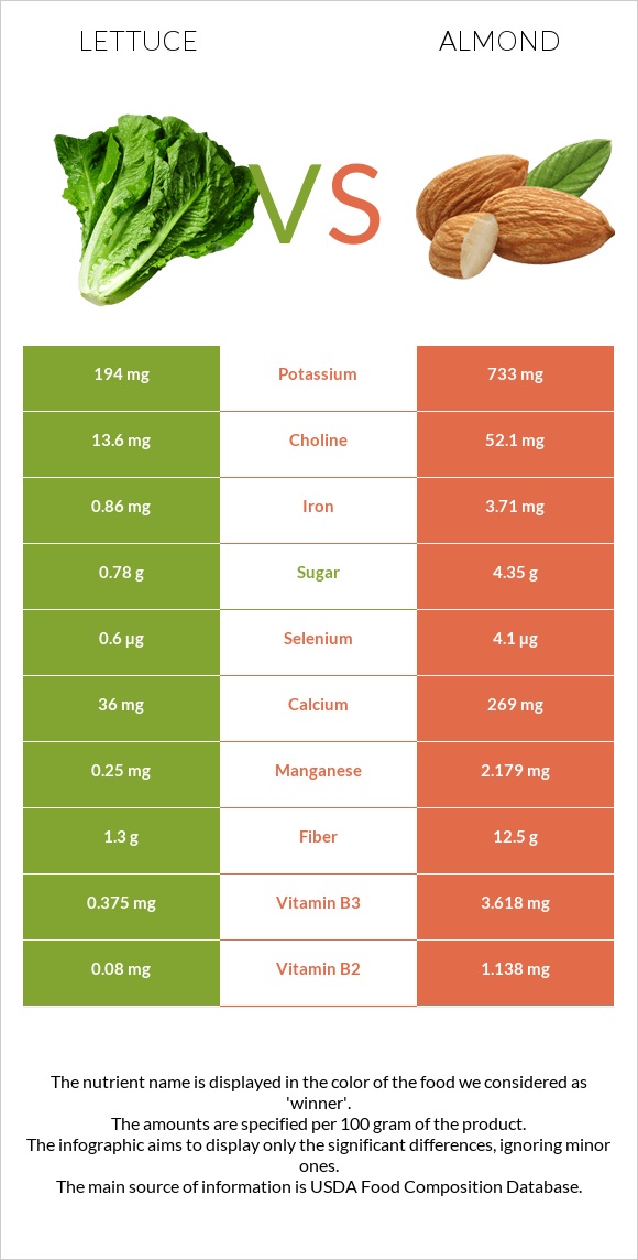 Lettuce vs Almond infographic