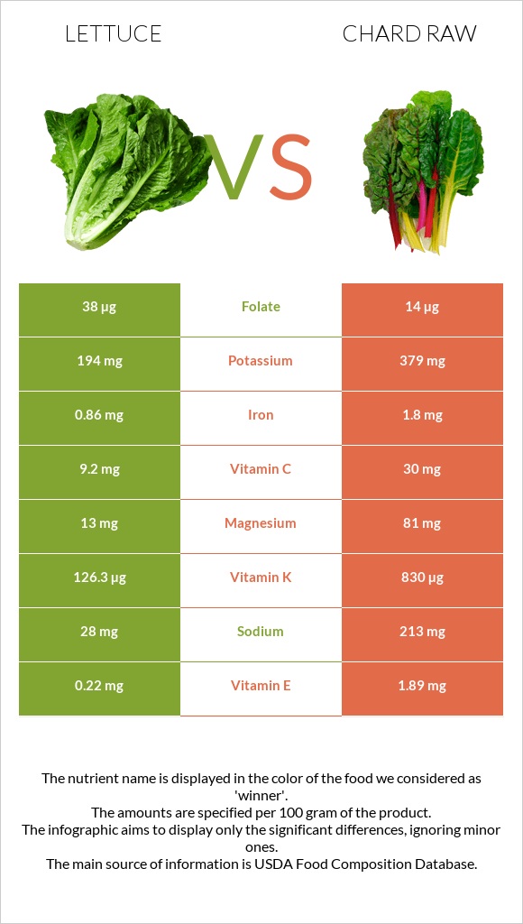 Lettuce vs Chard raw infographic
