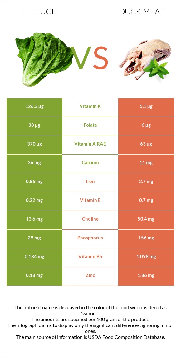 Lettuce vs Duck meat infographic