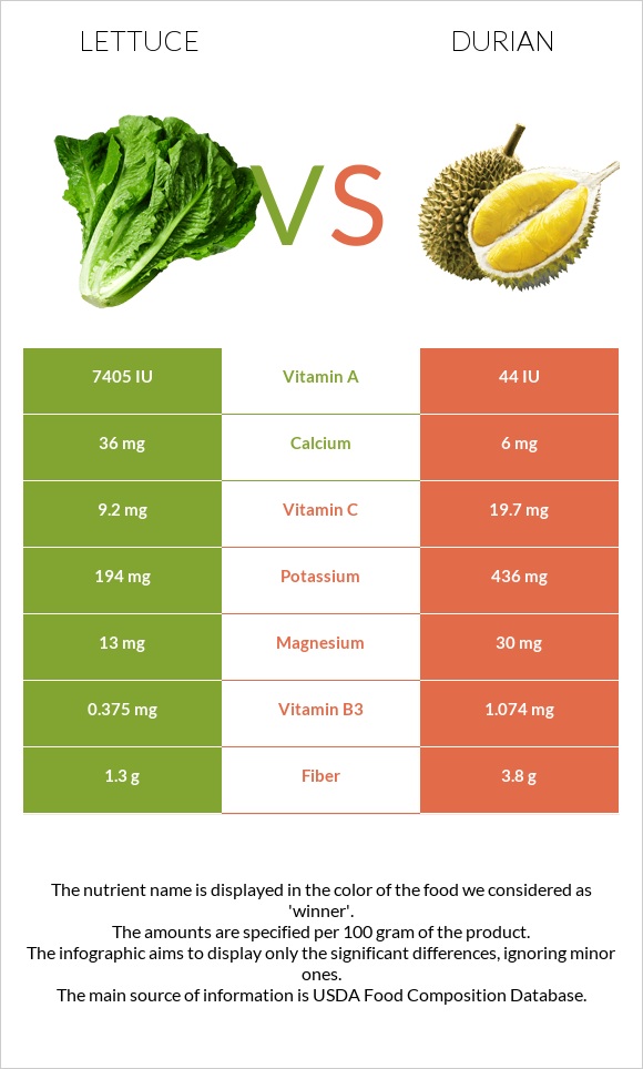 Lettuce vs Durian infographic