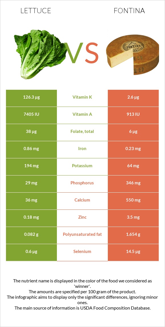 Lettuce vs Fontina infographic