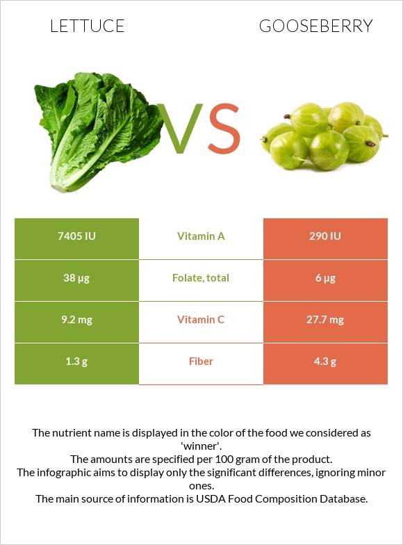 Lettuce vs Gooseberry infographic