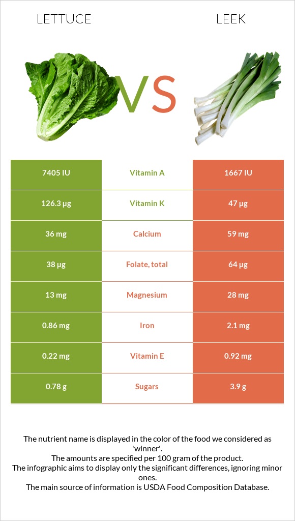 Lettuce vs Leek infographic
