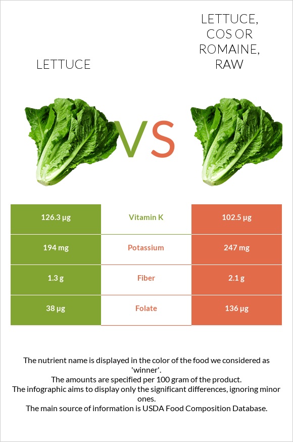 Հազար vs Lettuce, cos or romaine, raw infographic