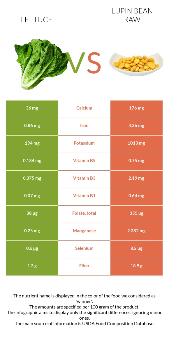 Lettuce vs Lupin Bean Raw infographic