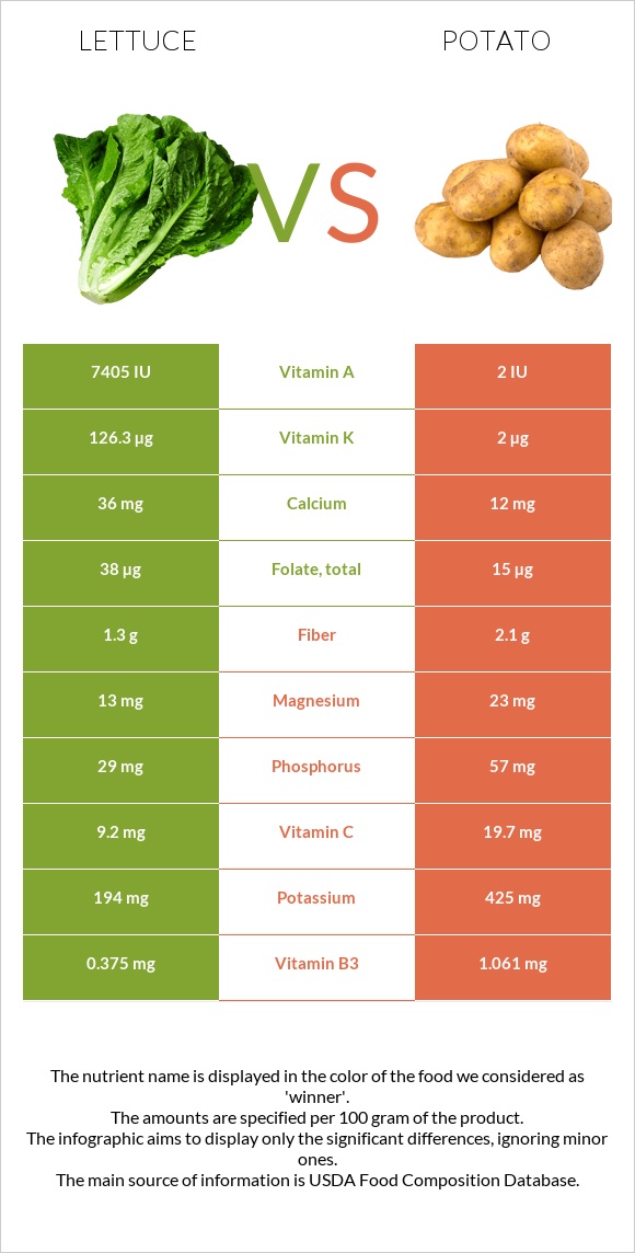 Lettuce vs Potato infographic