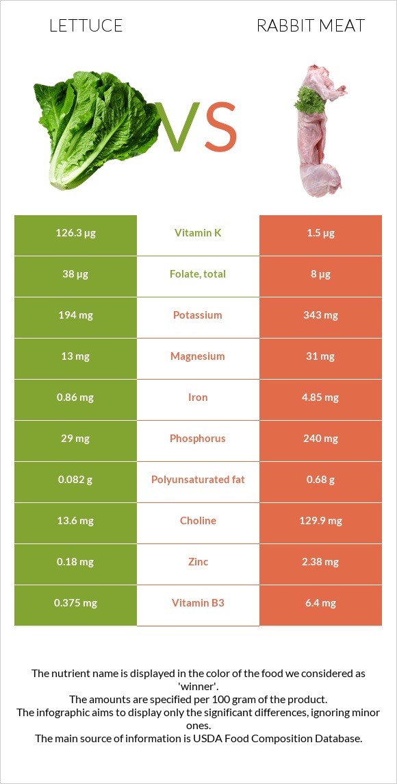 Lettuce vs Rabbit Meat infographic