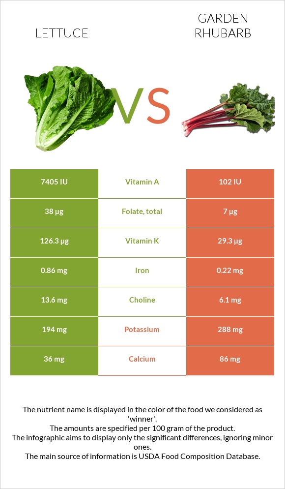 Lettuce vs Garden rhubarb infographic