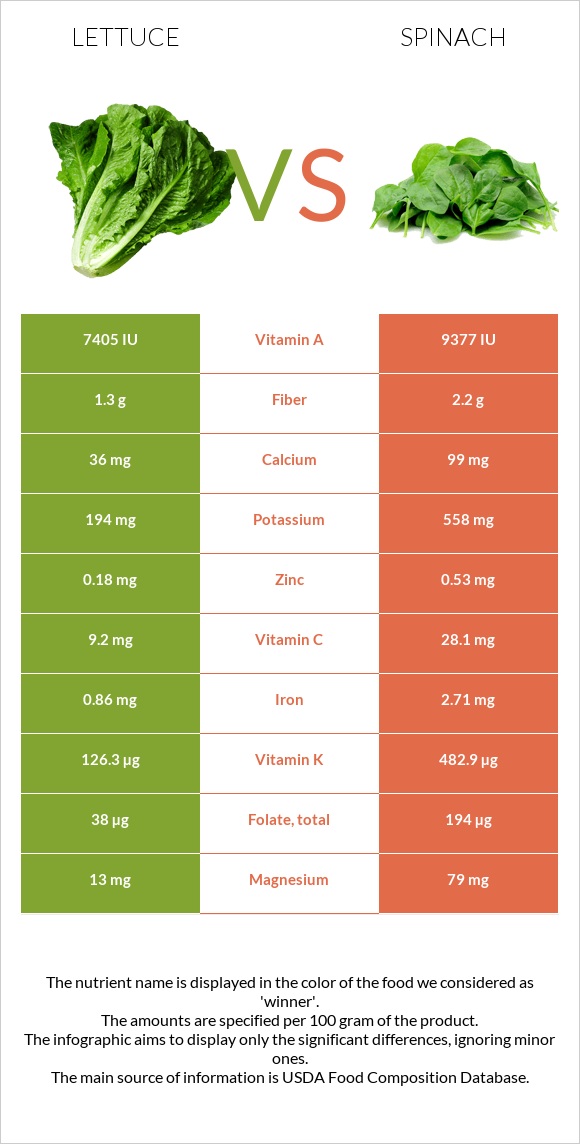 Lettuce vs Spinach infographic